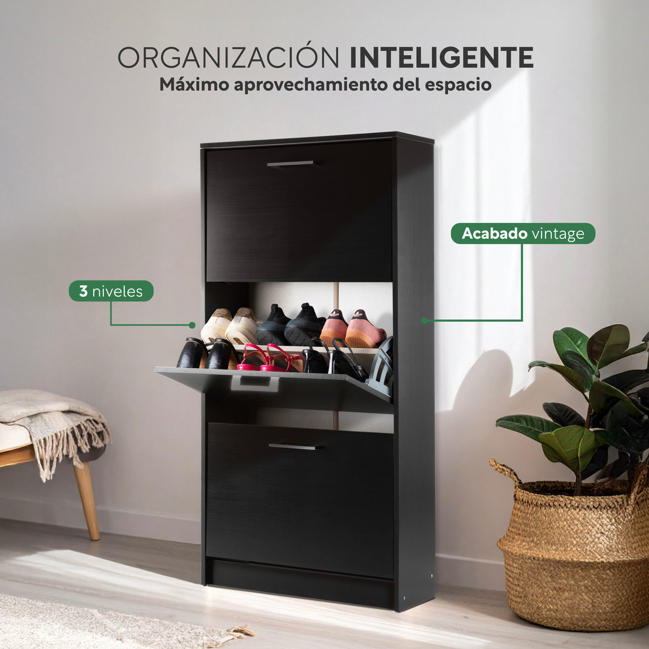 Mueble Zapatero para Entrada o Recibidor 18 Pares Zapatos