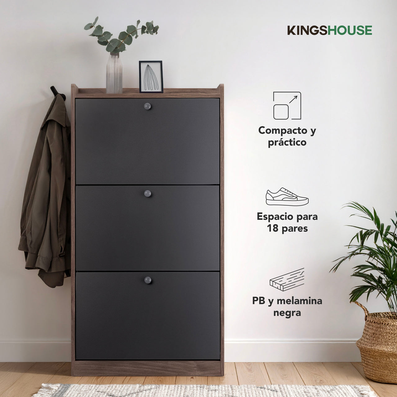 Mueble Zapatero Gabinete Madera Organizador con 3 Niveles