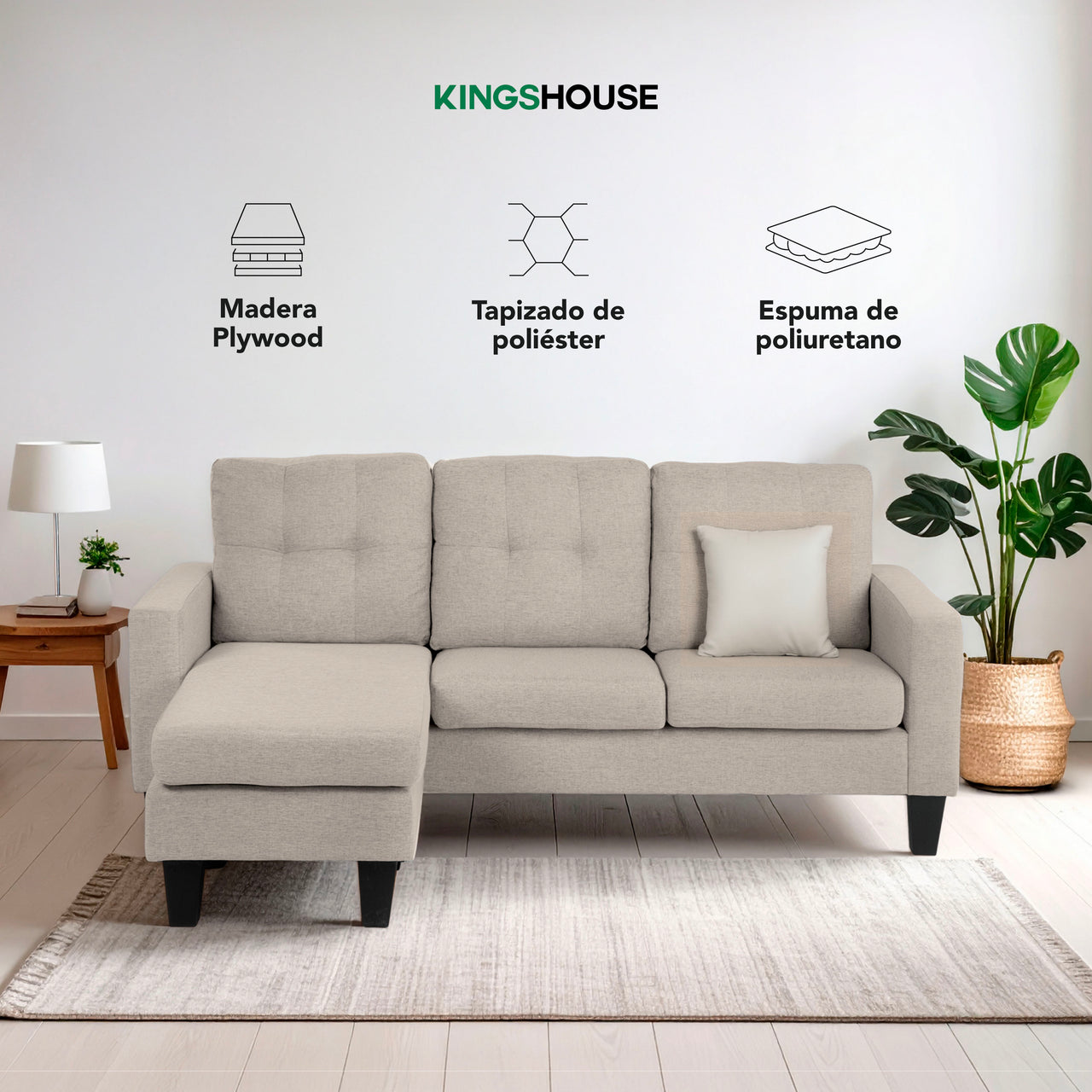 Sofá Sala Esquinera Izquierda Sillón Reversible Madera