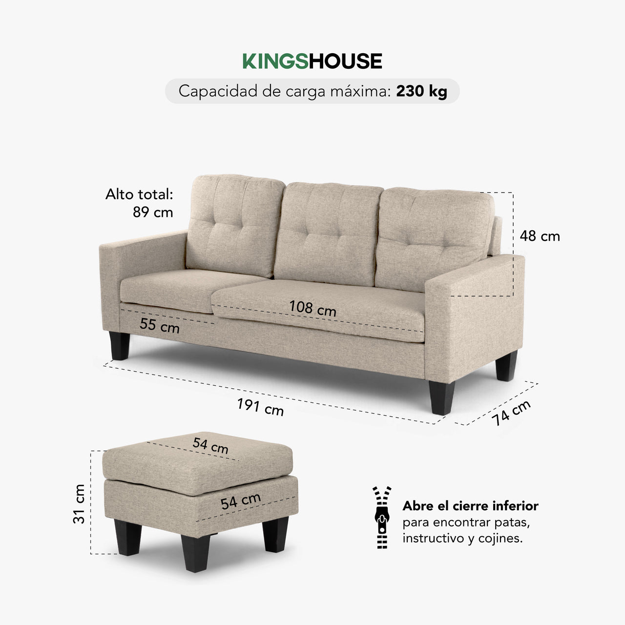Sofá Sala Esquinera Izquierda Sillón Reversible Madera