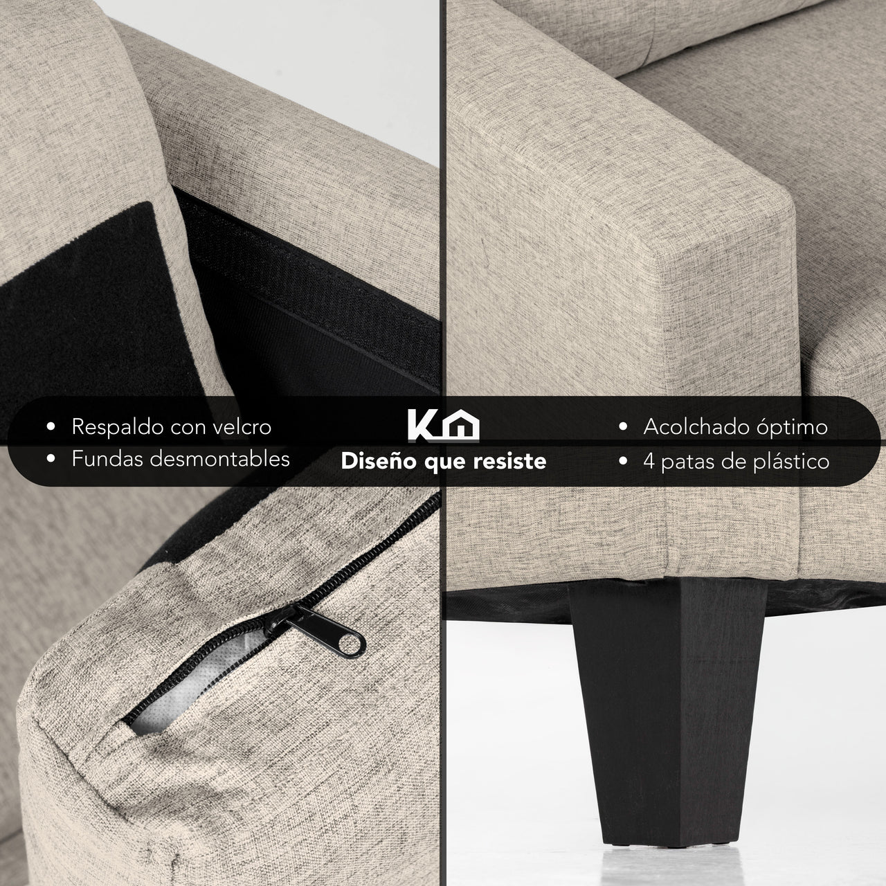 Sofá Sala Esquinera Izquierda Sillón Reversible Madera