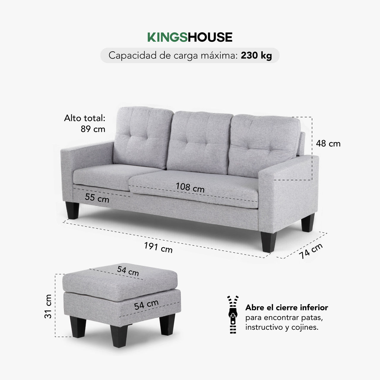 Sofá Sala Esquinera Izquierda Sillón Reversible Madera