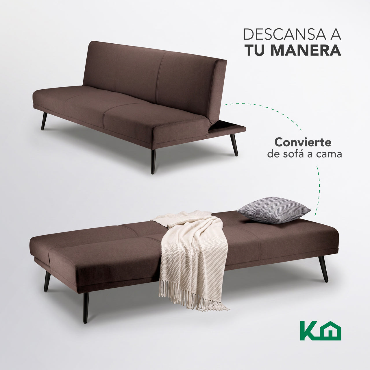 Sofá Cama Individual Reclinable Plegable de 3 Posiciones