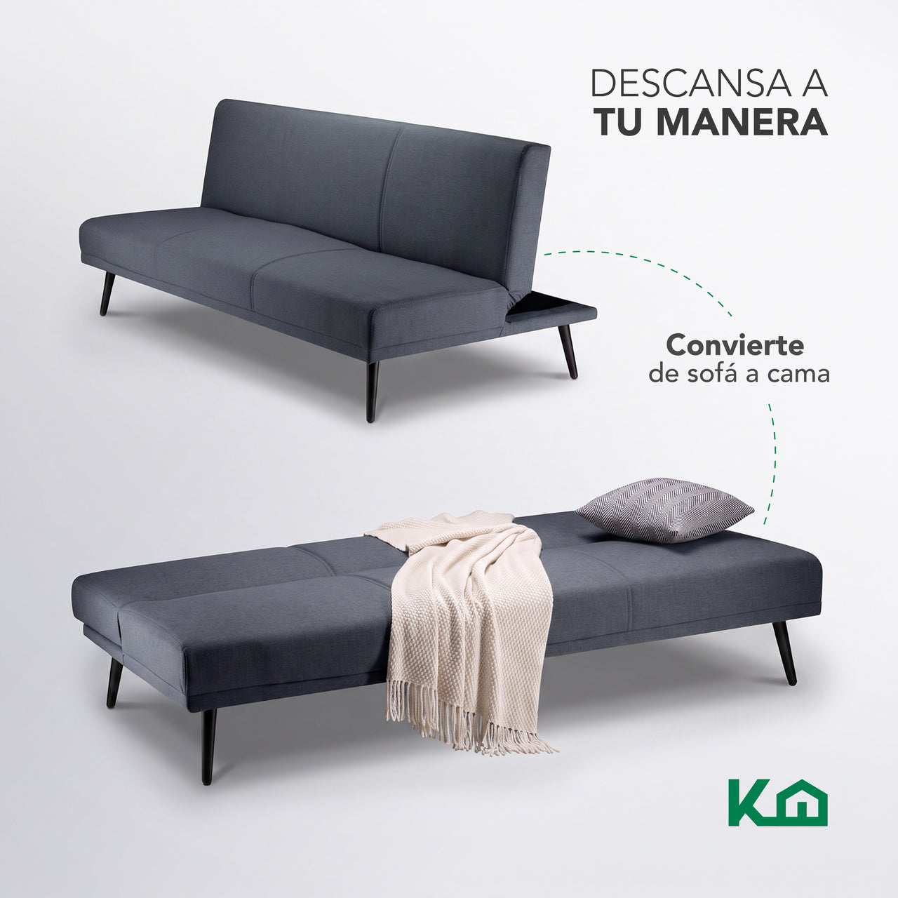Sofá Cama Individual Reclinable Plegable de 3 Posiciones