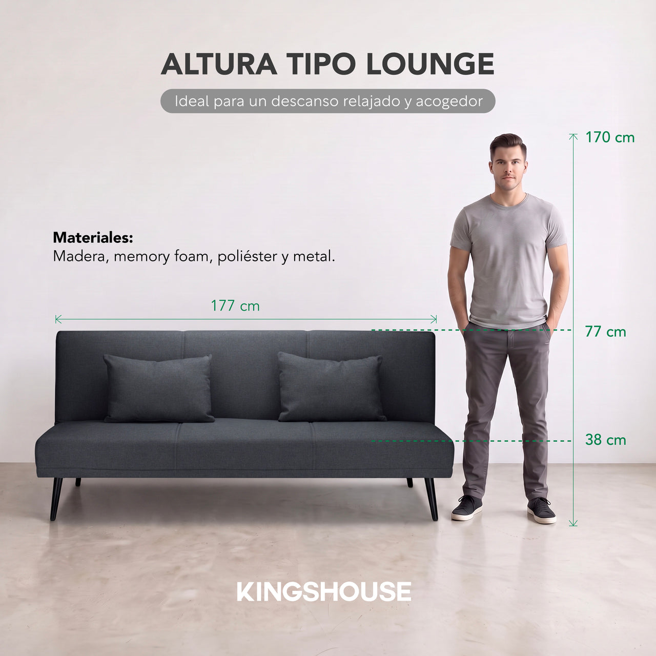 Sofá Cama Individual Reclinable Plegable de 3 Posiciones