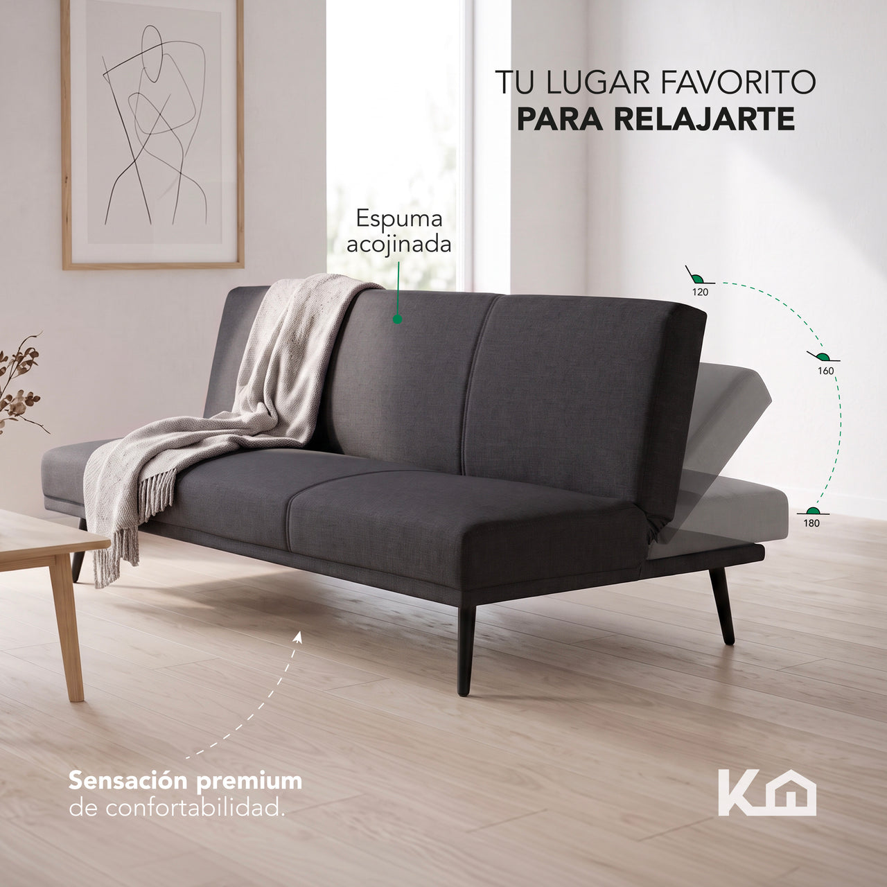 Sofá Cama Individual Reclinable Plegable de 3 Posiciones