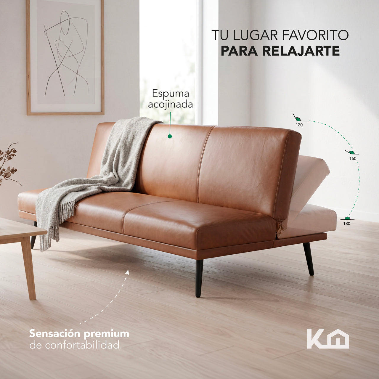 Sofá Cama Individual Reclinable Plegable de 3 Posiciones