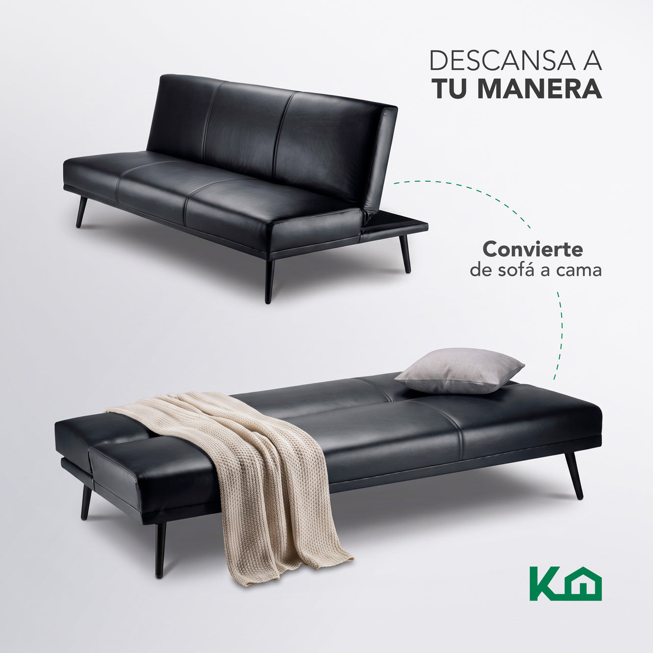 Sofá Cama Individual Reclinable Plegable de 3 Posiciones