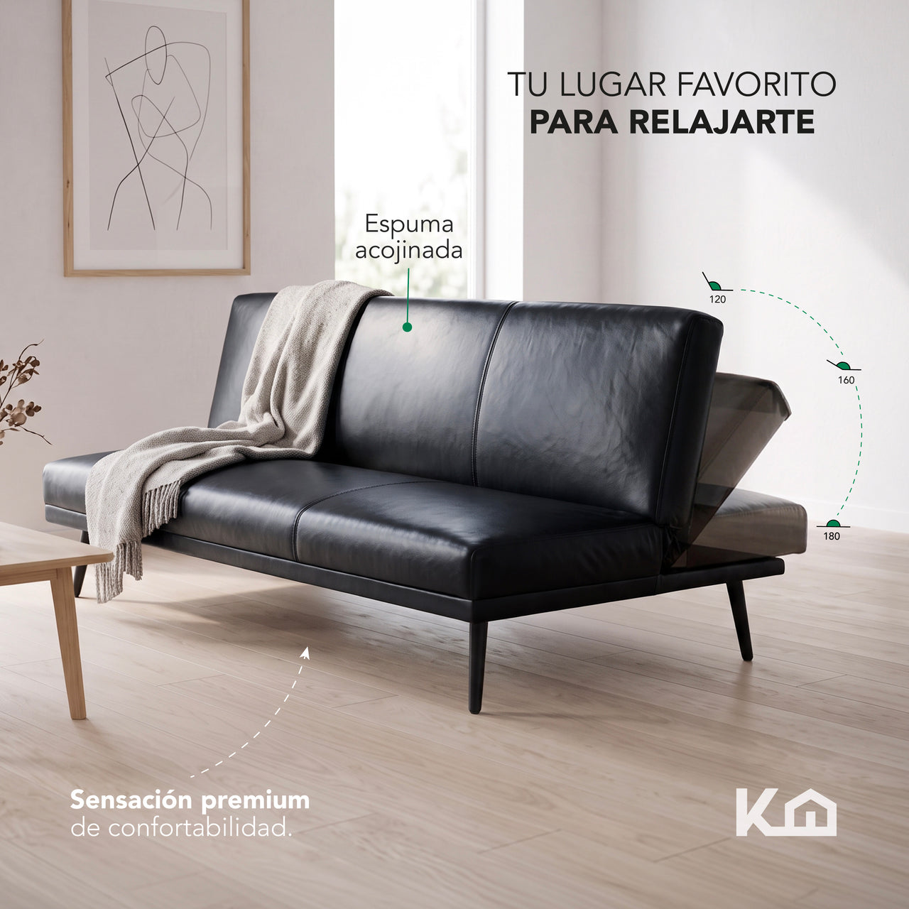 Sofá Cama Individual Reclinable Plegable de 3 Posiciones