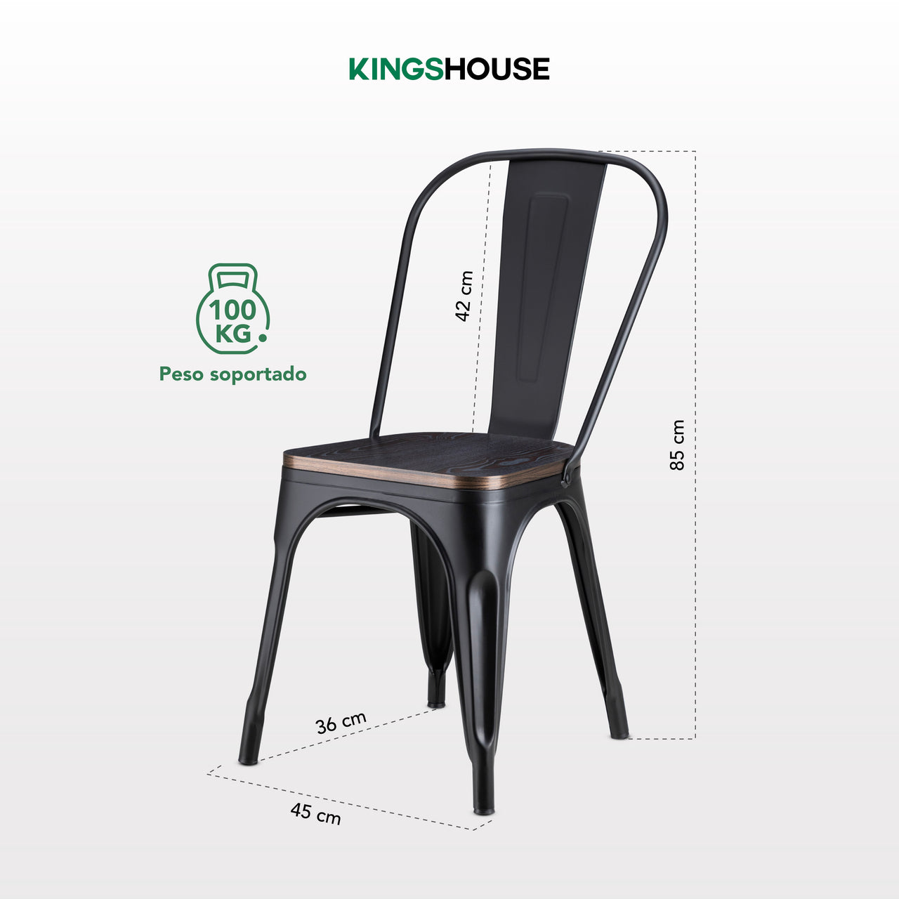 Silla Tolix Metal Asiento Madera Vintage Restaurante Moderna