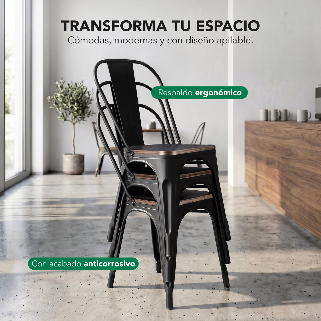Silla Tolix Metal Asiento Madera Vintage Restaurante Moderna