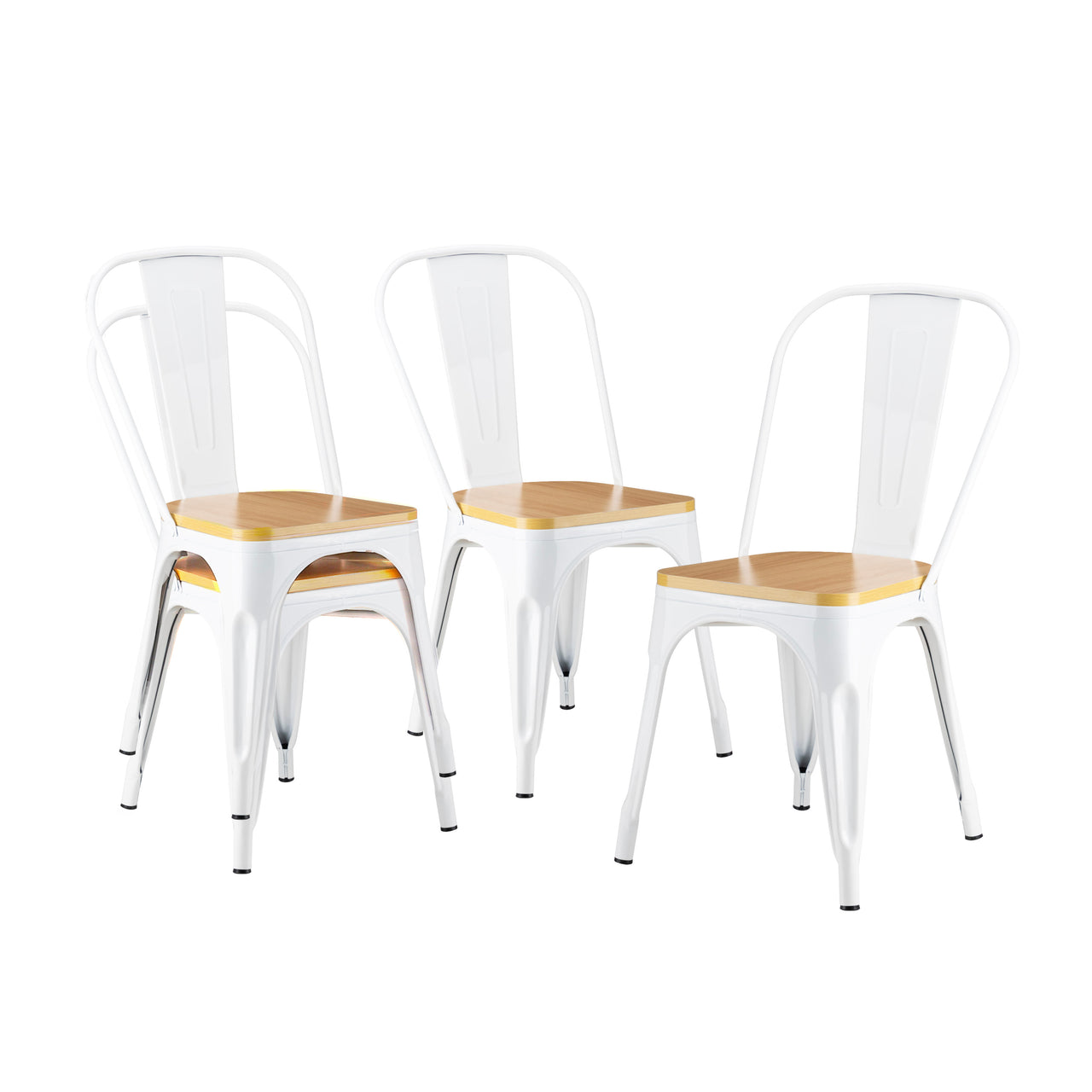 Set De 4 Sillas Tolix Con Asiento De Madera Metalica Acero
