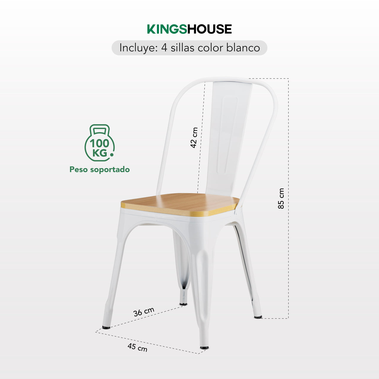 Set De 4 Sillas Tolix Con Asiento De Madera Metalica Acero