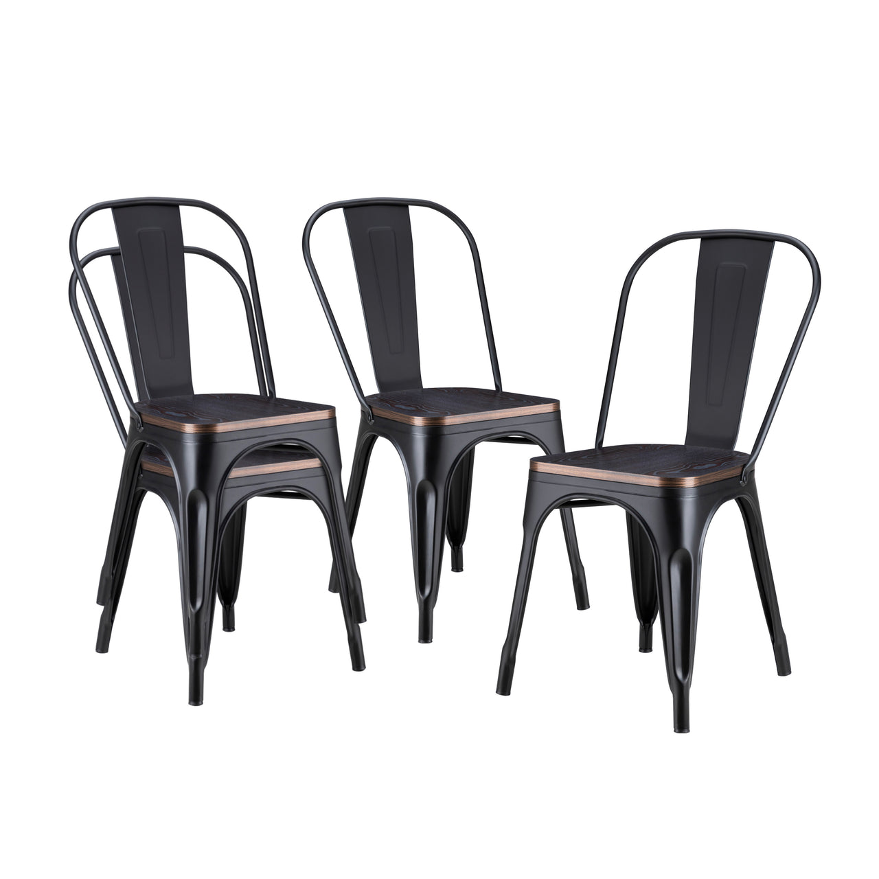 Set De 4 Sillas Tolix Con Asiento De Madera Metalica Acero