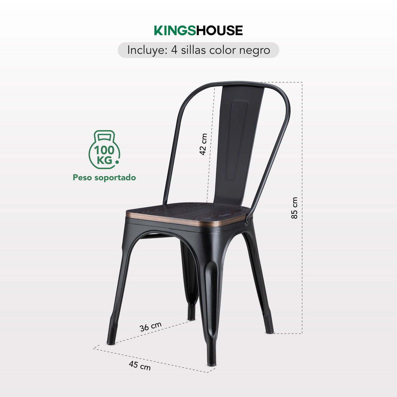 Set De 4 Sillas Tolix Con Asiento De Madera Metalica Acero