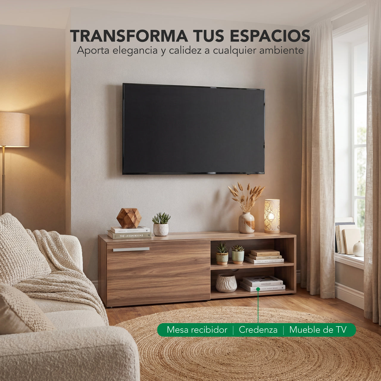 Mueble TV 55” con Almacenamiento Moderno de Madera