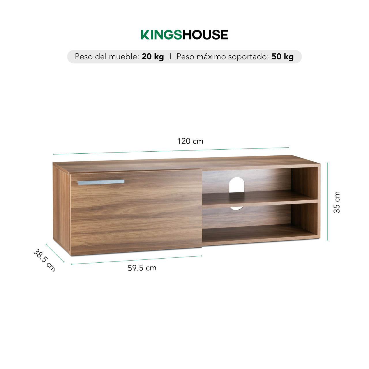 Mueble TV 55” con Almacenamiento Moderno de Madera