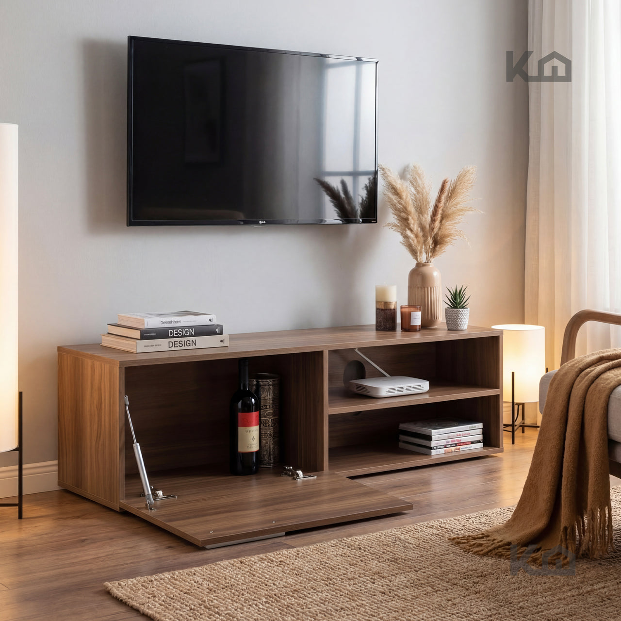 Mueble TV 55” con Almacenamiento Moderno de Madera