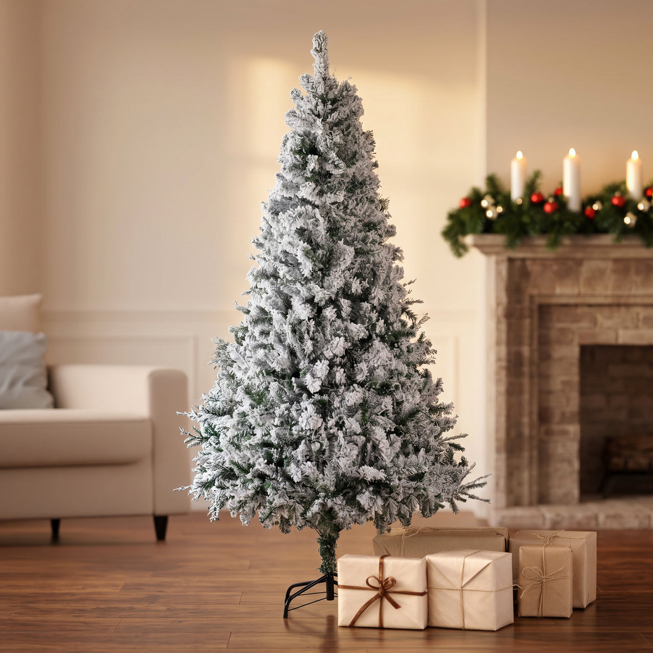 Árbol Navidad Nevado 1.80 m Artificial 800 Ramas con Soporte