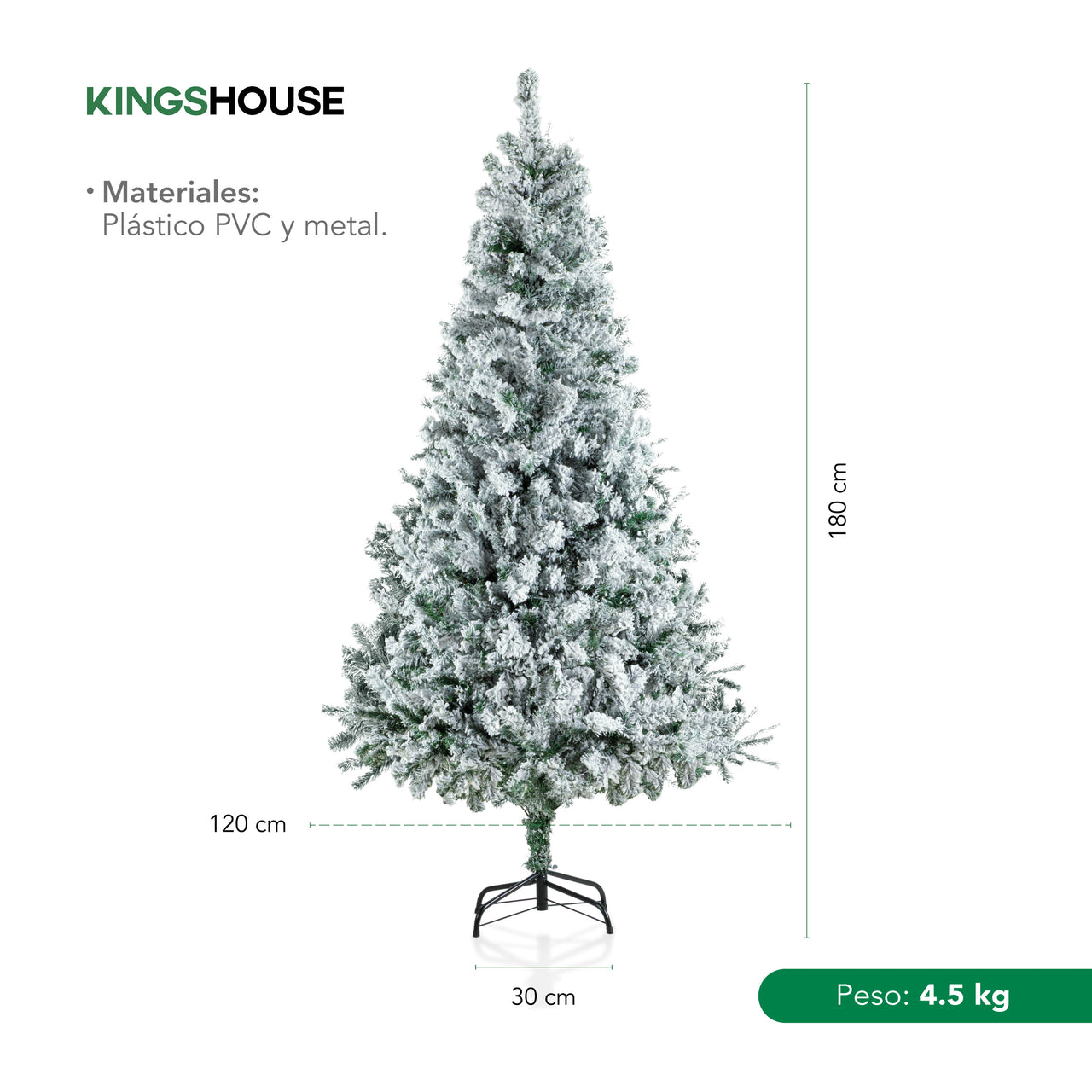 Árbol Navidad Nevado 1.80 m Artificial 800 Ramas con Soporte