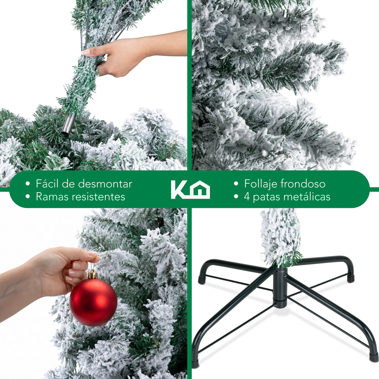 Árbol Navidad Nevado 1.80 m Artificial 800 Ramas con Soporte