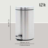Thumbnail for Botes de Basura 12L Metalico Acero Inox C/Pedal Cocina 2pzas