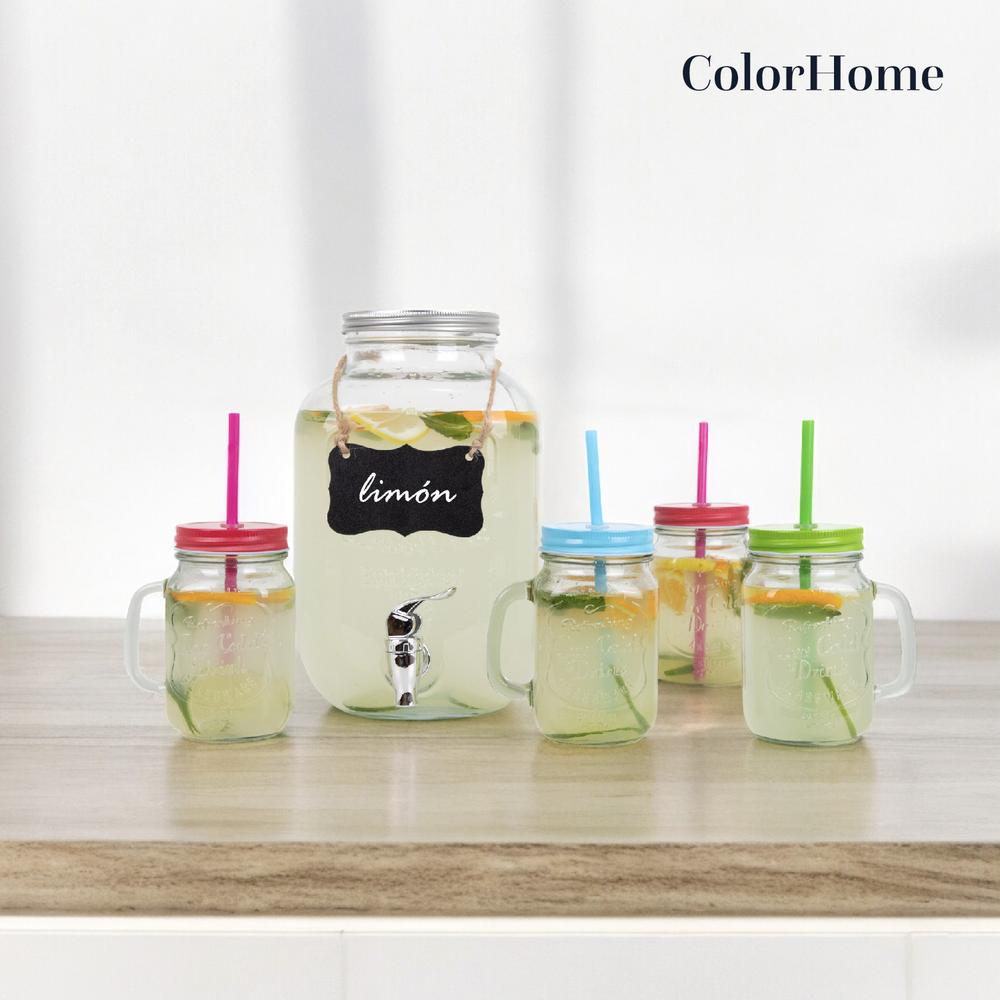 Juego De Dispensador 5 Litros Bebidas Mason Jar Con 4 Vasos