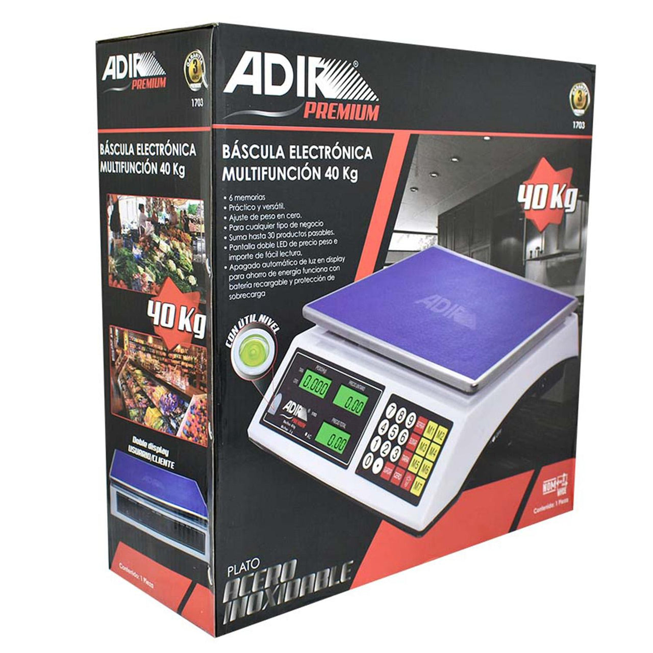 Bascula Electronica Multifuncion Industrial 40 Kgs 1703 Adir