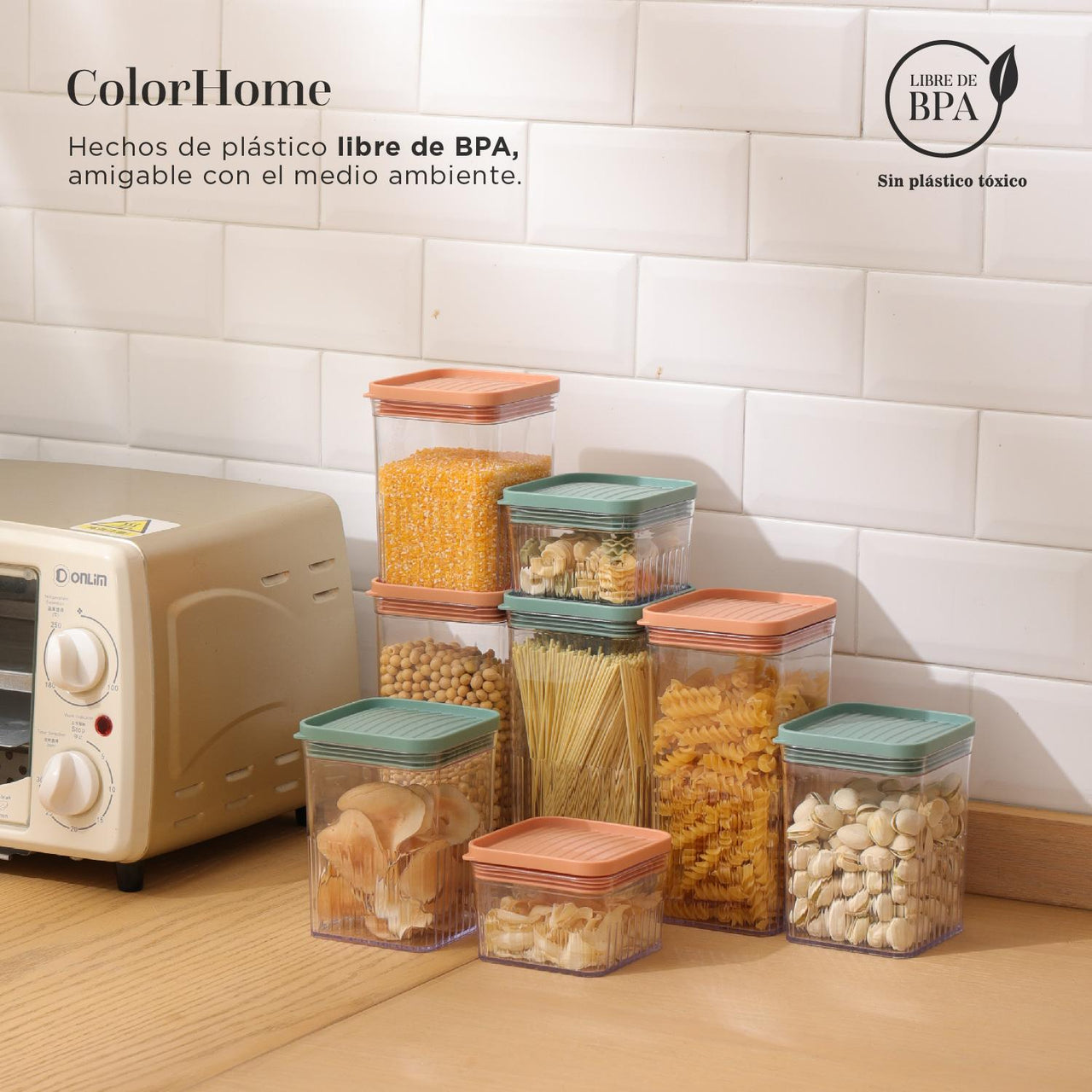 Juego de Contenedores Canister Plástico Premium 10 Piezas Modelo COLORCONT10 ColorHome