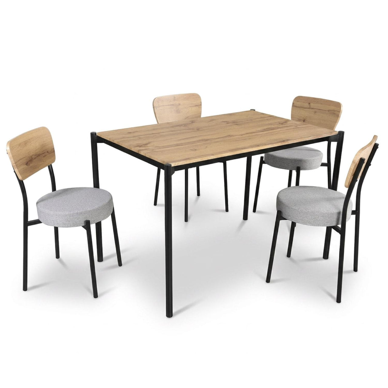 Juego de Comedor 4 Sillas y Mesa Rectangular Madera Metal