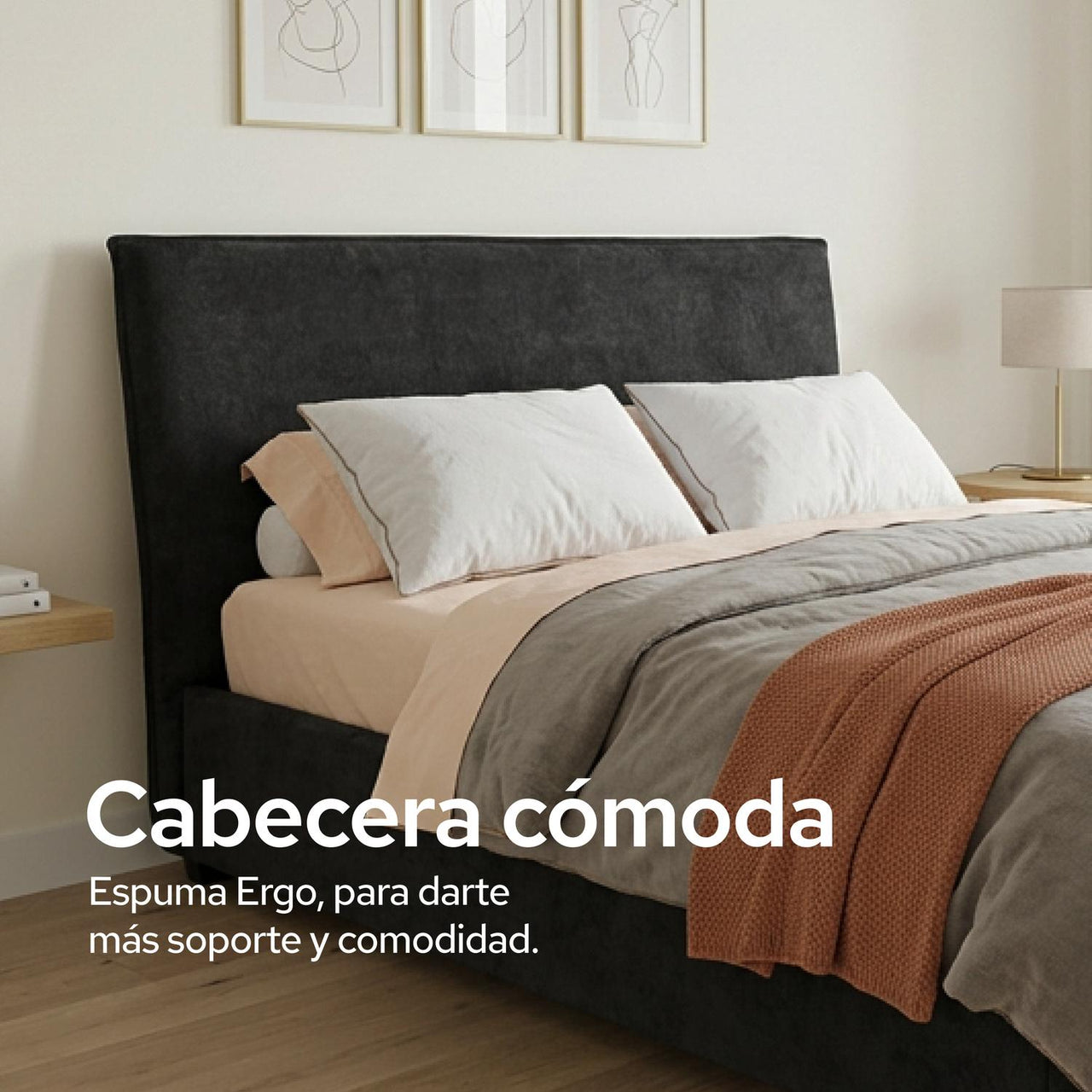 Cama Matrimonial ColorDreams | Madera Tapizada | 204x137 cm