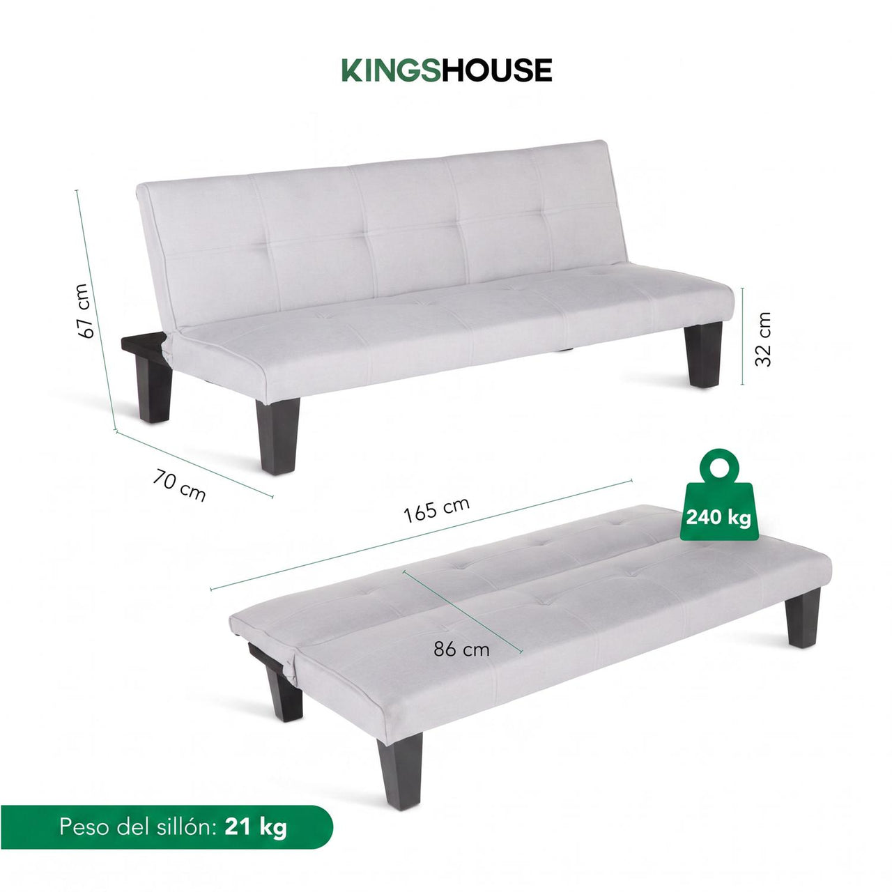 Sofá Cama Mia Individual Plegable y Reclinable Tapizado Lino