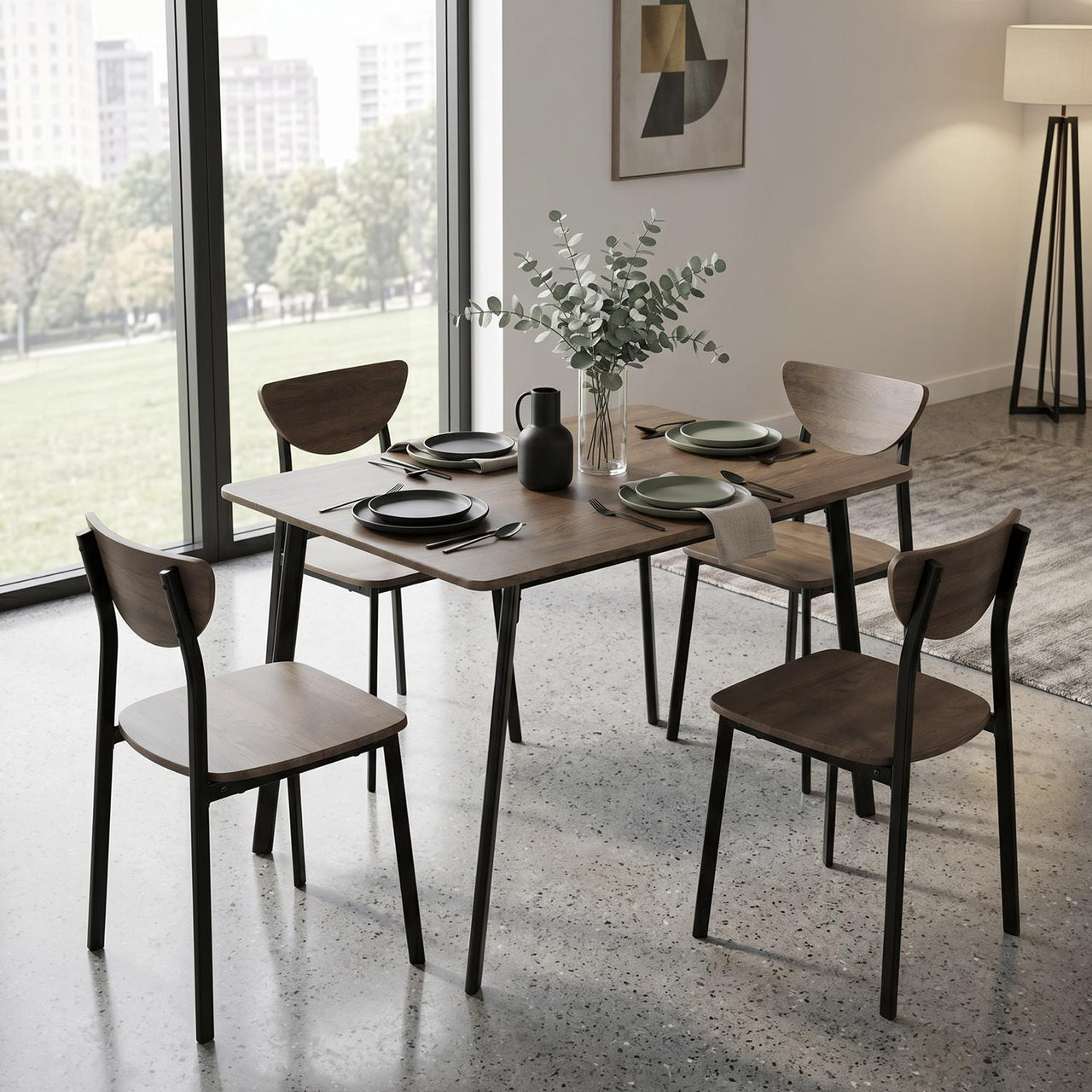 Comedor Moderno Rectangular 5 Piezas Con 4 Sillas y Mesa