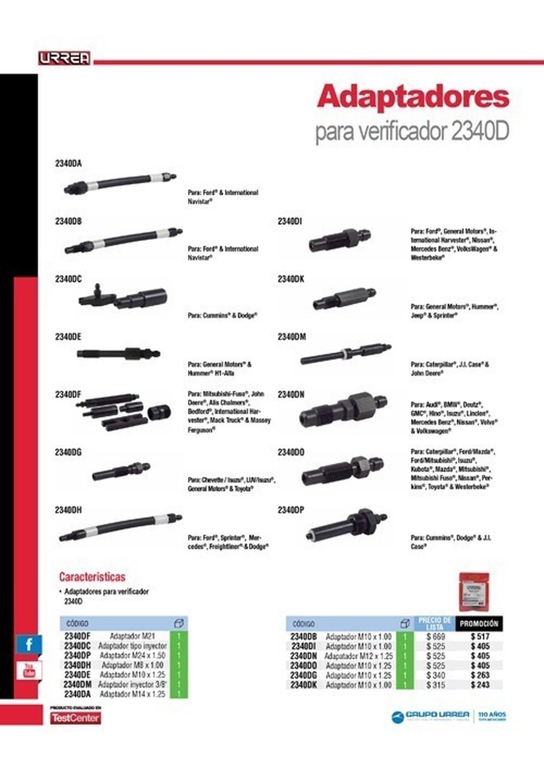 Adaptador De Verificador De Compresión Motores Diésel 2340DO Urrea