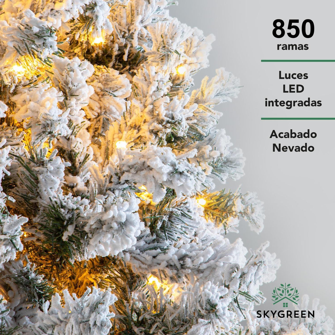 Árbol De Navidad Nevado 2.10 M Pino Artificial Con Luces LED
