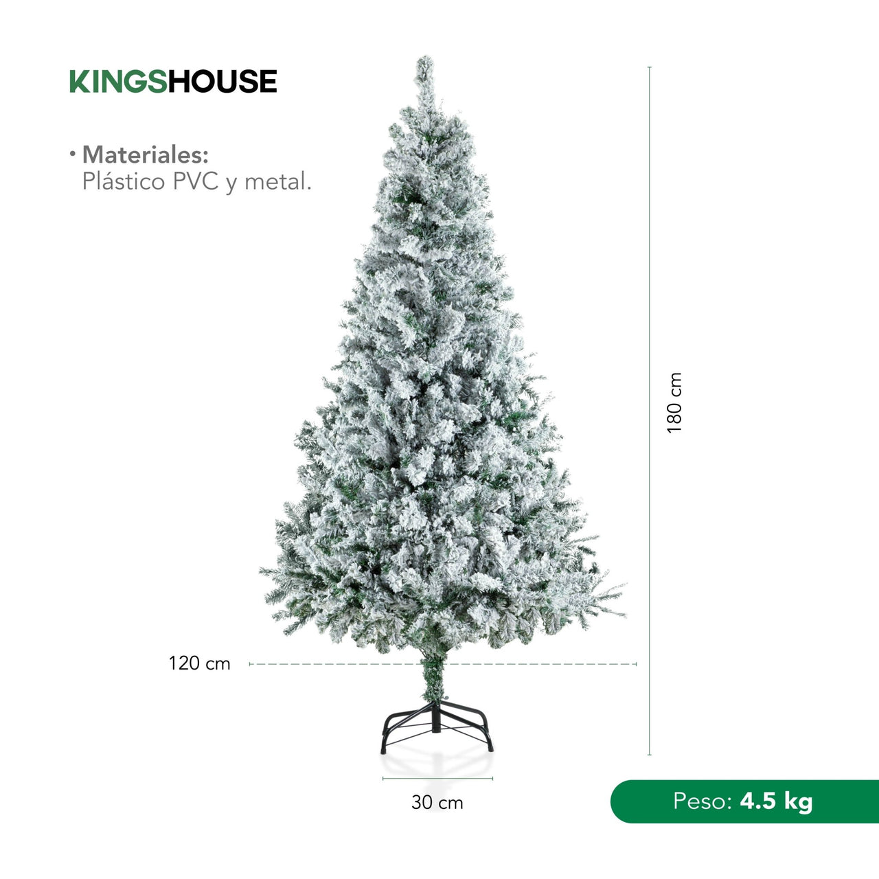Árbol Navidad Nevado 1.80 m Artificial 800 Ramas con Soporte