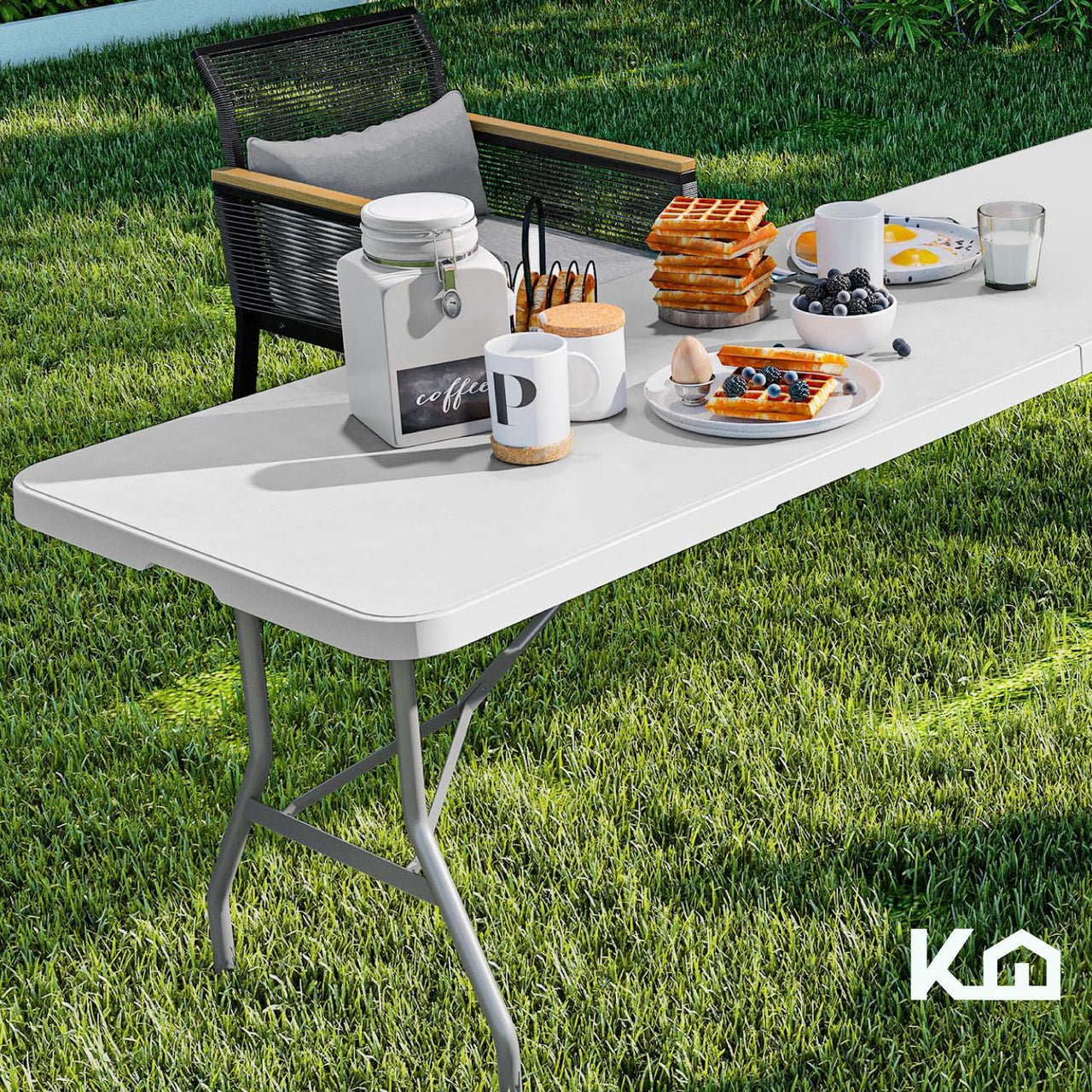 Mesa plegable 180 cm Exterior Jardín Portafolio 2 Piezas