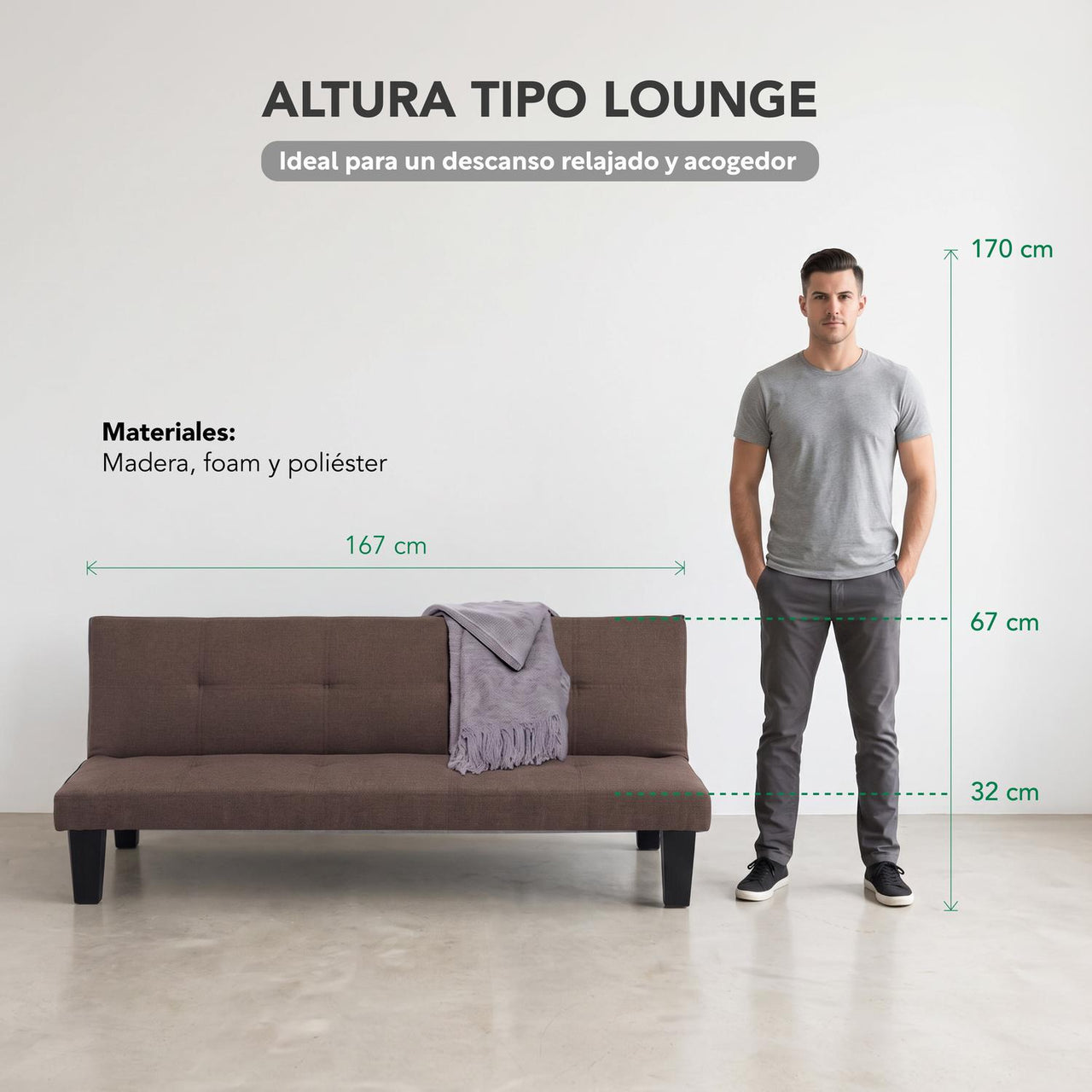 Sofá Cama Mia Individual Plegable y Reclinable Tapizado Lino