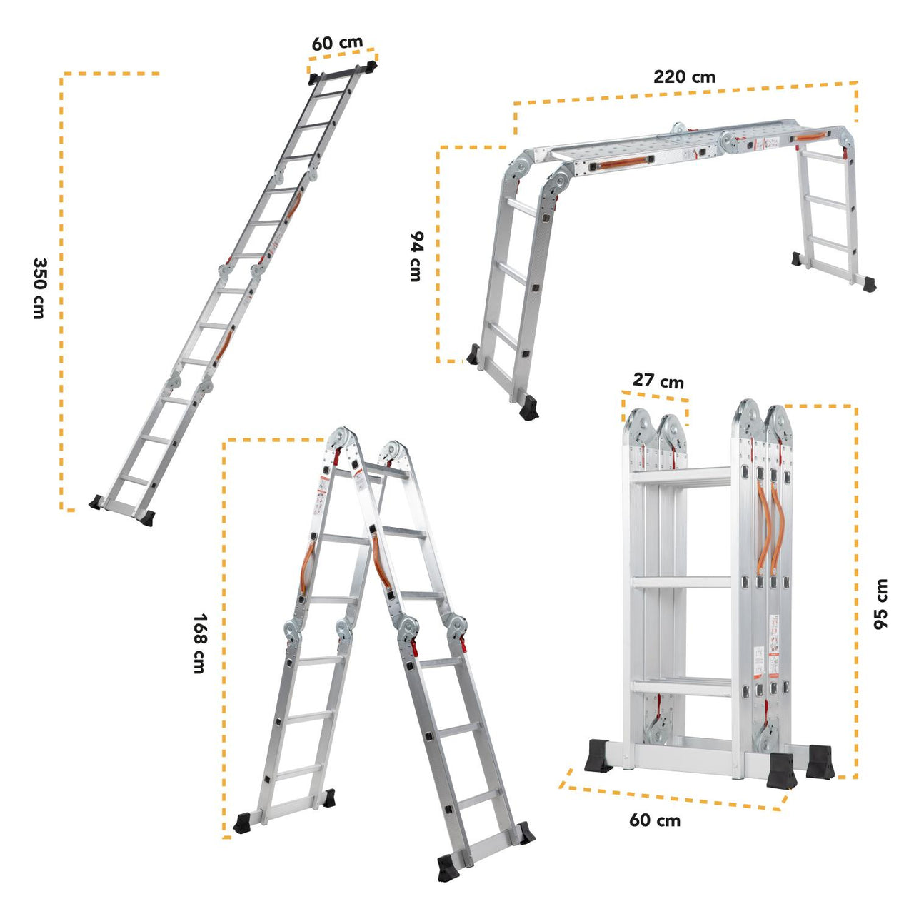 Escalera Multiposiciones De Aluminio 3.5 Metros 12 Peldaños