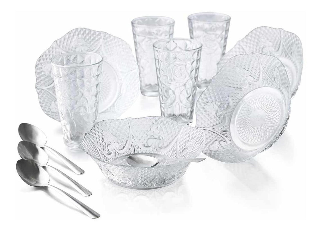 Vajilla Diamante Moderna Platos Vasos Santa Elenita 12 Pzs