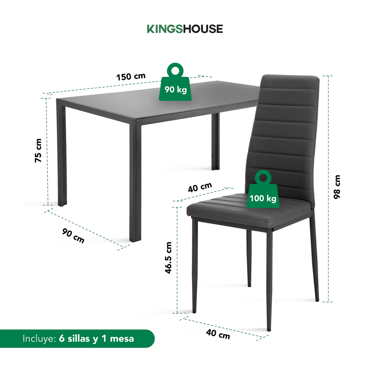 Juego De Comedor 6 Sillas y Mesa De Vidrio Templado Moderno