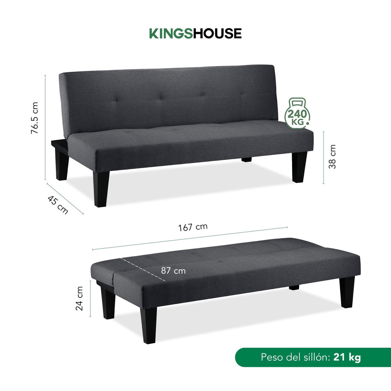 Sofá Cama Individual Reclinable Plegable de 3 Plazas