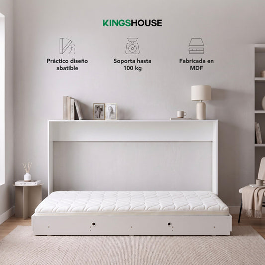 Base Cama Individual Abatible Blanca KingsHouse DesmontableBEDSIN1-BLA