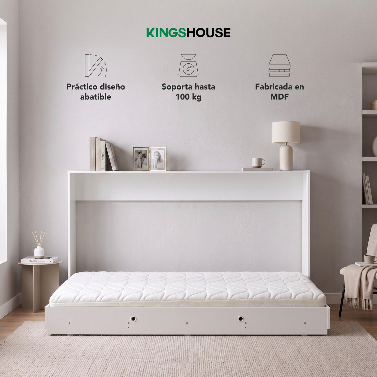Base Cama Individual Abatible Blanca KingsHouse Desmontable