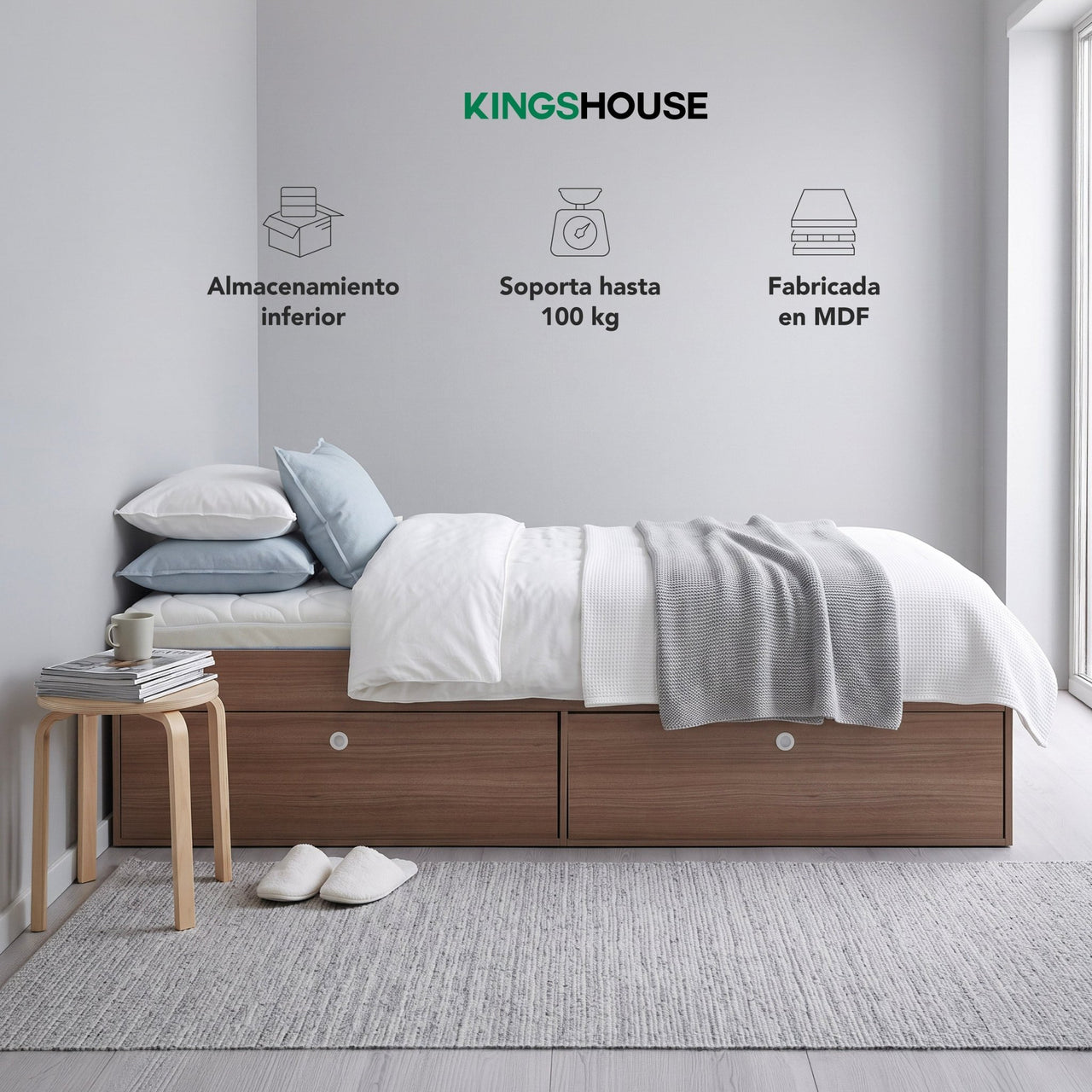 Base Cama Individual Con Cajones KingsHouse Recamara