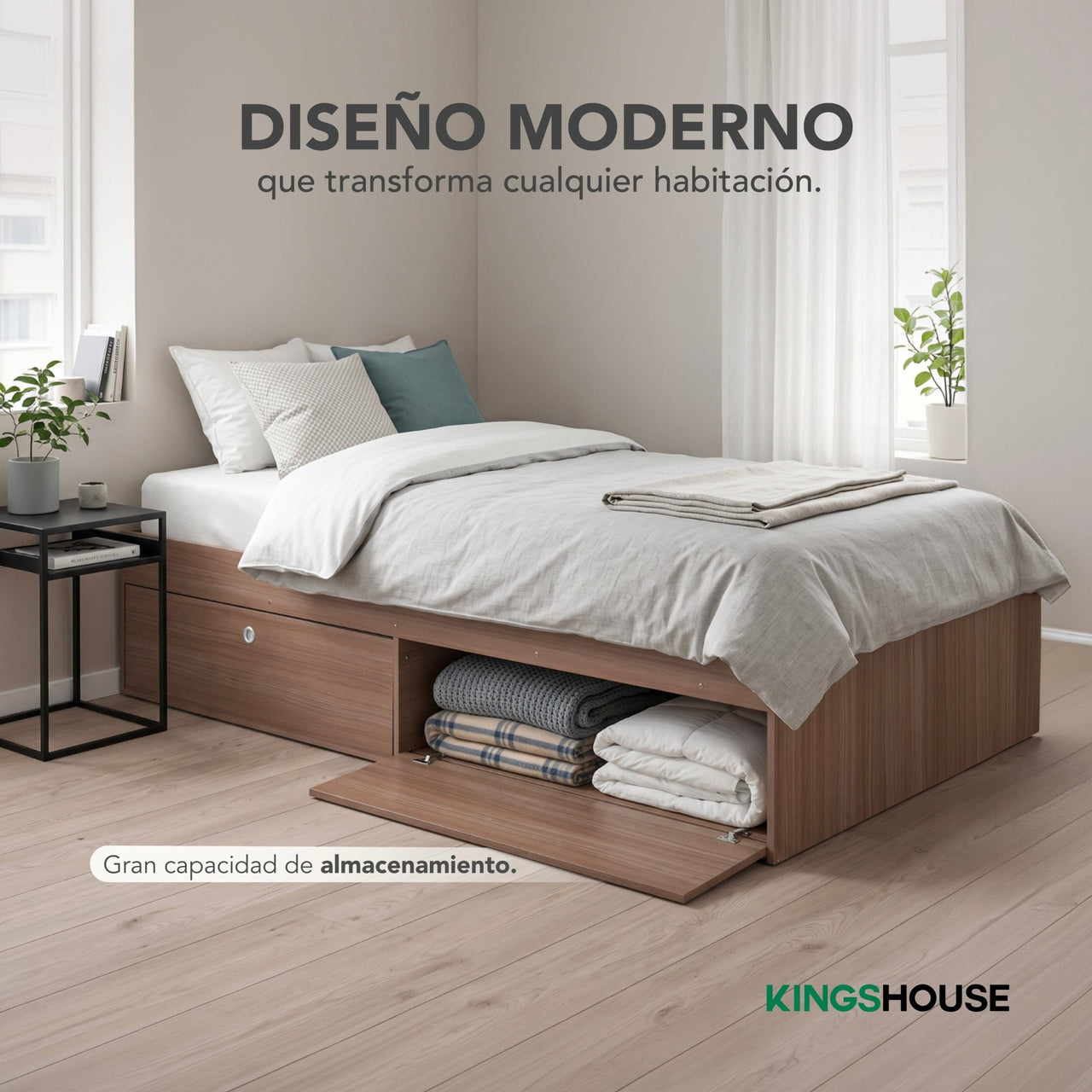 Base Cama Individual Con Cajones KingsHouse Recamara