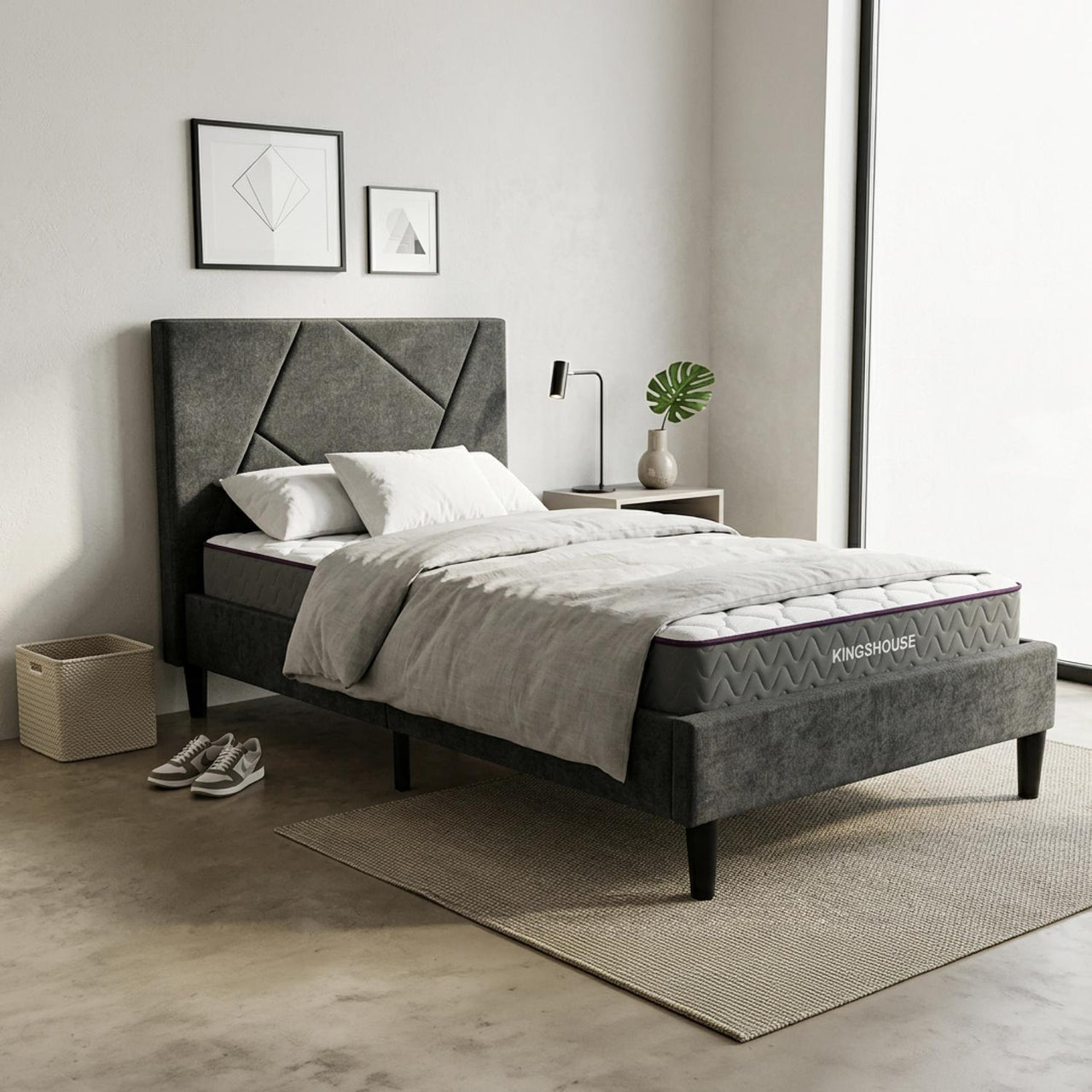 Base Cama Madera Colchón Individual 100x190 cm Memory Foam