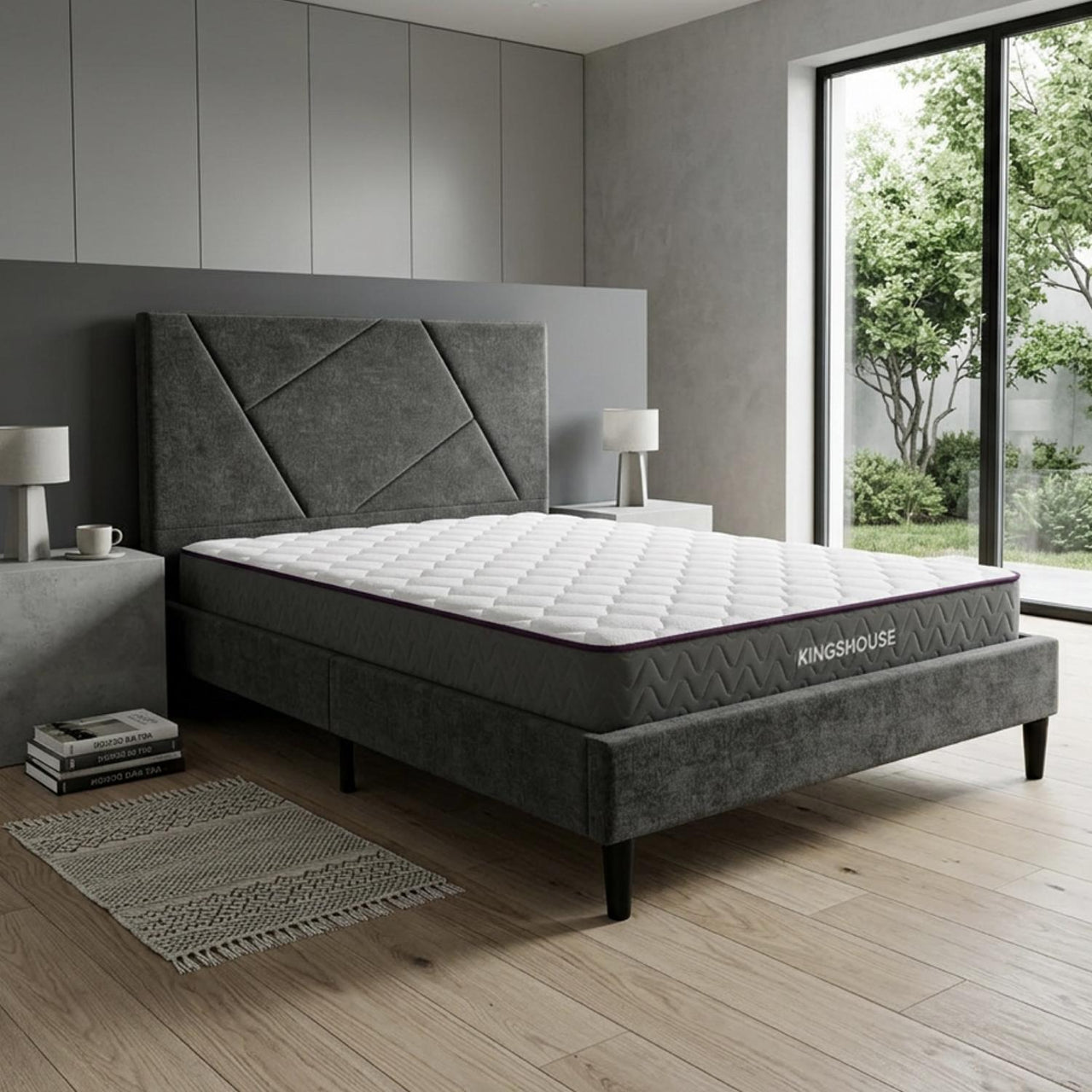 Base Cama Madera Colchón Matrimonial 135x190 cm Memory Foam