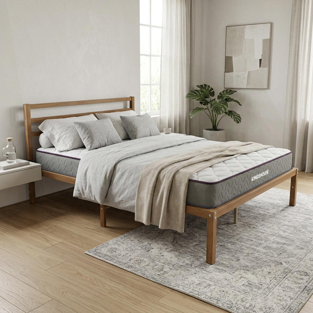 Base Cama Metal y Colchón Matrimonial 135x190 cm Memory Foam