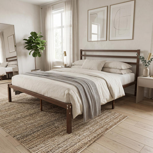 Base Cama Queen Size Metal y Madera Minimalista ResistenteBEDLEA2-Q